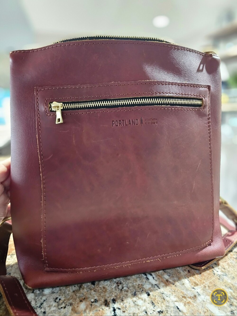 Portland Leather Goods Large Tote Backpack in Chestnut with two "Littles" - Picture 5 of 6
